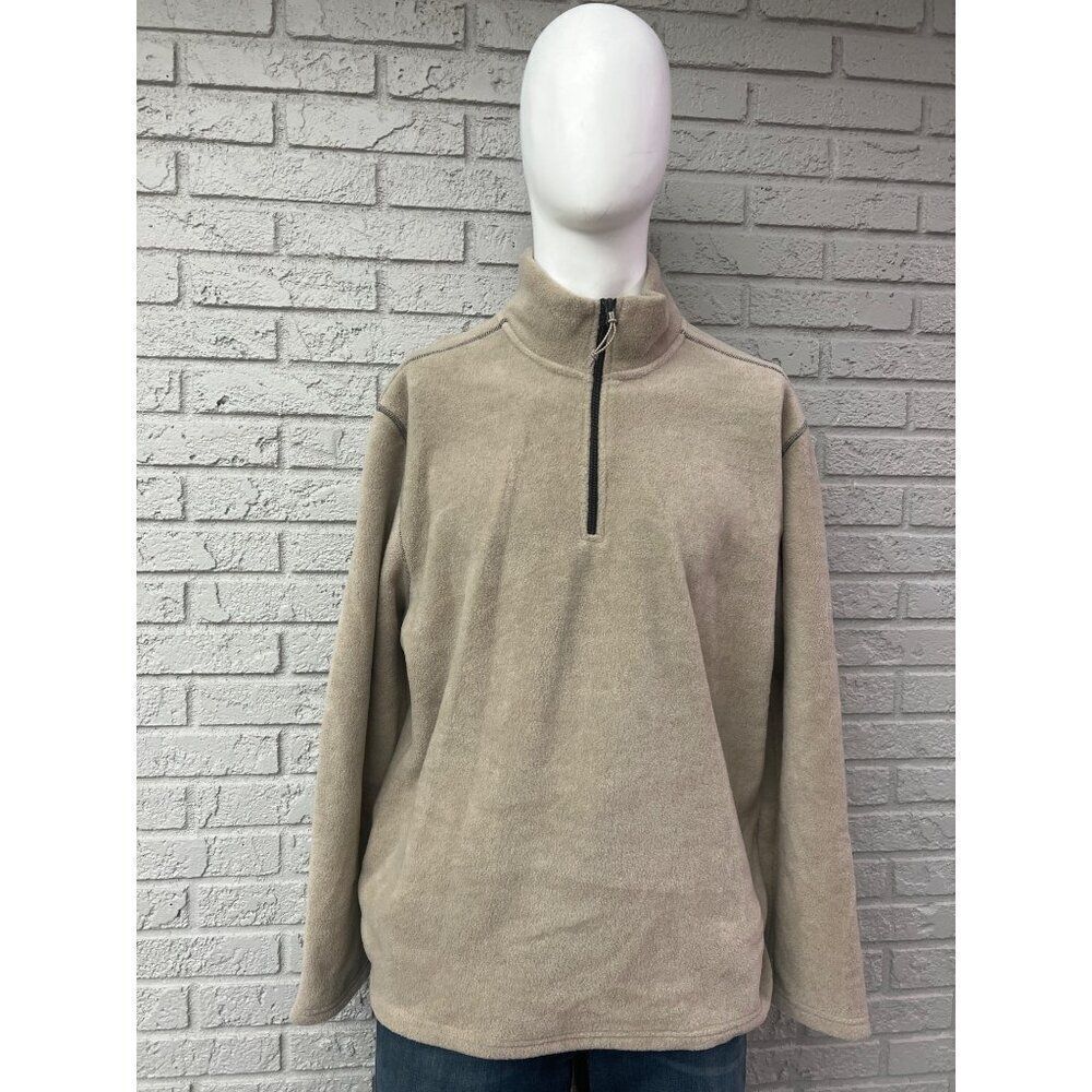 St John Bay Men’s 1/4 Zip Beige Fleece Long Sleeve Sweater Size XL
